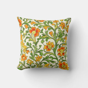 Cojín Decorativo patrón floral naranja y amarillo Art Nouveau
