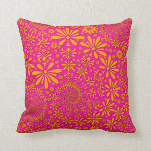 Cojín Decorativo Patrón floral naranja y rosa