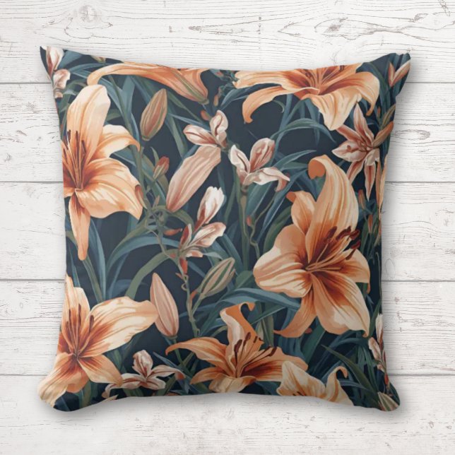 Cojín Decorativo Patrón floral negrita del tigre botánico Lily (Botanical tiger lily throw pillow)