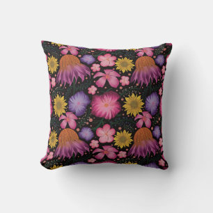 Cojín Decorativo Patrón floral negro de deslumbrante