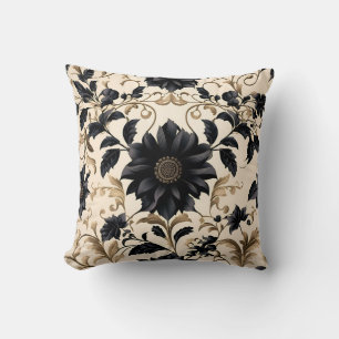 Cojín Decorativo Patrón floral negro elegante