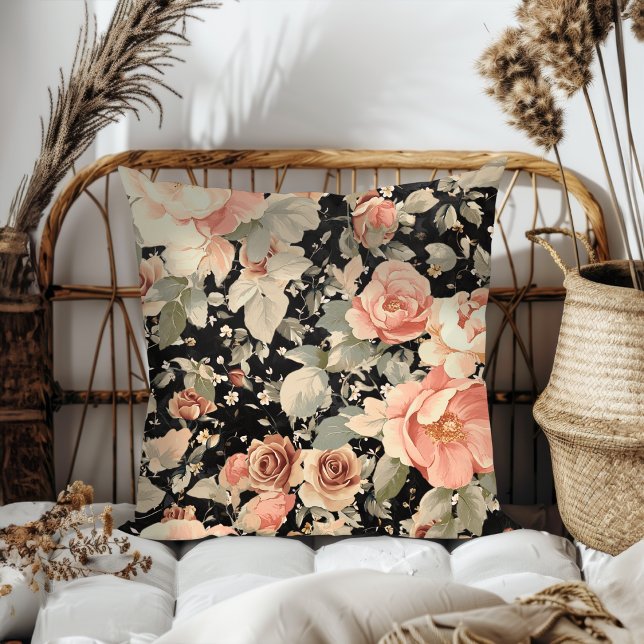 Cojín Decorativo Patrón floral negro elegante y moderno (Subido por el creador)