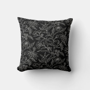 Cojín Decorativo Patrón floral negro inspirado en la moda vintage