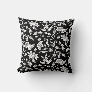 Cojín Decorativo Patrón floral negro inspirado en la moda vintage