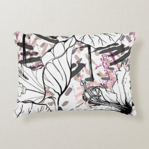 Cojín Decorativo Patrón floral negro y blanco sin soldadura. Ar mod