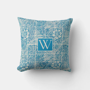 Cojín Decorativo Patrón floral ornamental azul y blanco