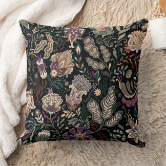 Cojín Decorativo Patrón Floral Paisley Oscuro Vintage Arte Popular 