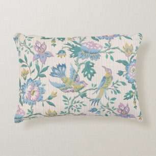 Cojín Decorativo Patrón Floral Pastel de Pájaro Vintage Chinoiserie