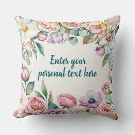 Cojín Decorativo Patrón Floral Pastel - Texto Personalizable