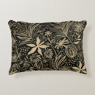 Cojín Decorativo Patrón floral perezoso en oro sobre negro