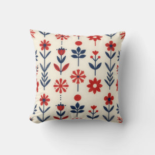 Cojín Decorativo Patrón floral popular rojo y marino