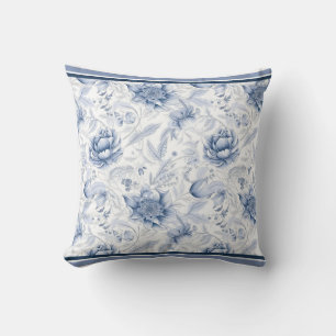 Cojín Decorativo Patrón floral real de porcelana azul Vol.1