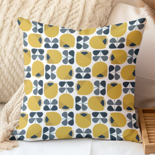 Cojín Decorativo Patrón floral retro azul marino, gris, amarillo mo