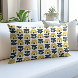 Cojín Decorativo Patrón floral retro azul marino mostaza amarillo