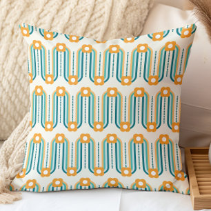Cojín Decorativo Patrón floral retro azul verde naranja