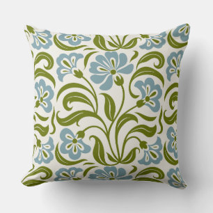 Cojín Decorativo Patrón floral retro Botánica vintage azul verde