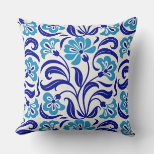 Cojín Decorativo Patrón floral retro Botánica vintage azul verde