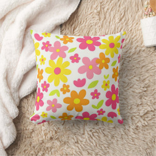 Cojín Decorativo Patrón floral retro brillante de verano en rosa y