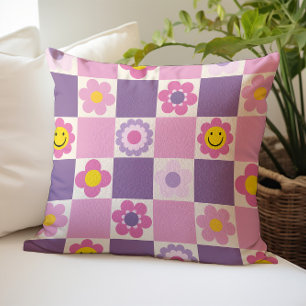 Cojín Decorativo Patrón Floral Retro Cuadros Y2K