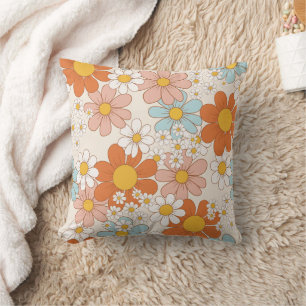 Cojín Decorativo Patrón Floral Retro Groovy Sin Costuras de Margari