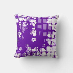 Cojín Decorativo Patrón floral retro morado y blanco