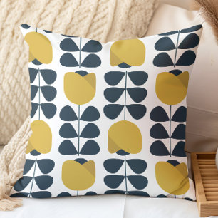 Cojín Decorativo Patrón floral retro naval y amarillo