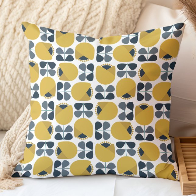 Cojín Decorativo Patrón Floral Retro Navío, Gris, Amarillo Mostaza (Subido por el creador)