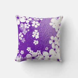 Cojín Decorativo Patrón floral retro violento y blanco