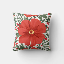 Cojín Decorativo Patrón floral rojo audaz con hojas verdes frondosa