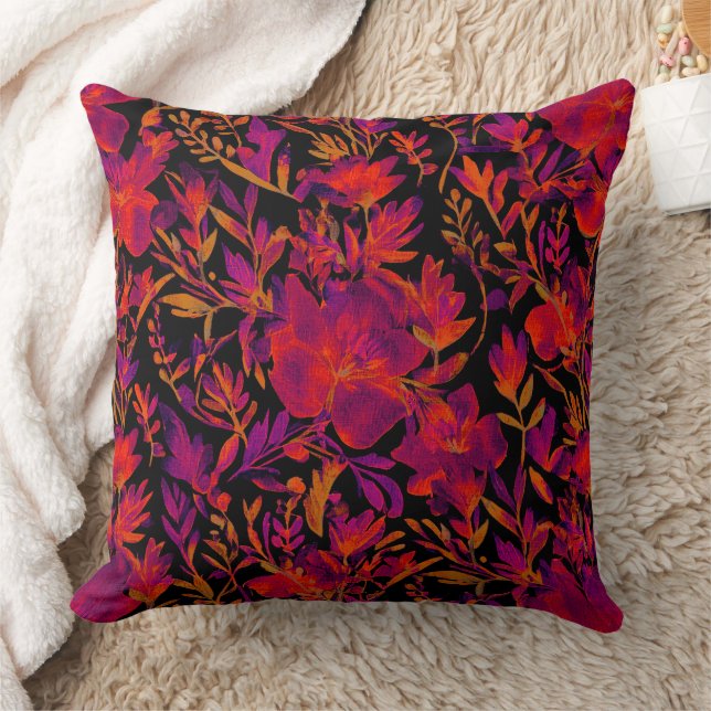 Cojín Decorativo Patrón floral rojo caliente (Manta)