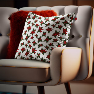 Cojín Decorativo patrón floral rojo de poinsettia de Navidad
