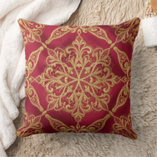 Cojín Decorativo Patrón Floral Rojo y Amarillo