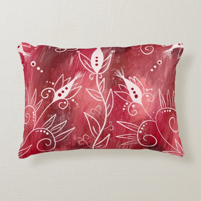 Cojín Decorativo Patrón floral rojo y blanco (Anverso)