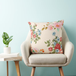 Cojín Decorativo Patrón floral romántico Pastel de color de agua