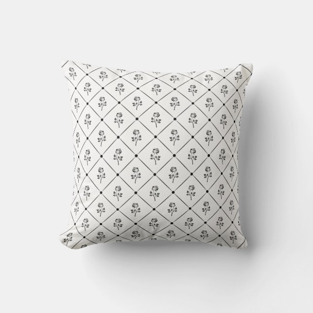 Cojín Decorativo Patrón floral rosa blanco y negro (Anverso)