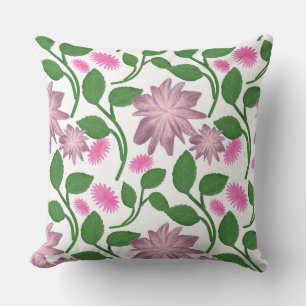 Cojín Decorativo Patrón floral rosa con hojas verdes