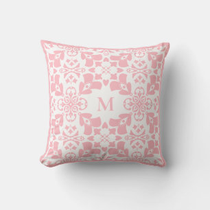 Cojín Decorativo Patrón Floral Rosa Moderno Monograma Clásico Elega