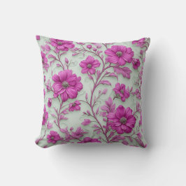 Cojín Decorativo Patrón floral rosa vibrante con flores magenta