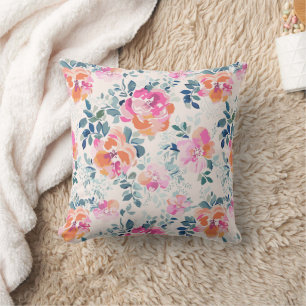 Cojín Decorativo Patrón floral rosa y Verde azulado