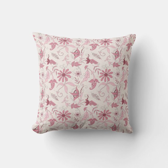 Cojín Decorativo Patrón floral rosado (Anverso)