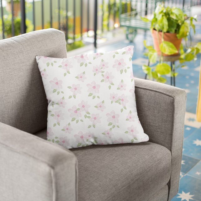 Cojín Decorativo Patrón floral simple rosado (Pink floral throw pillow)