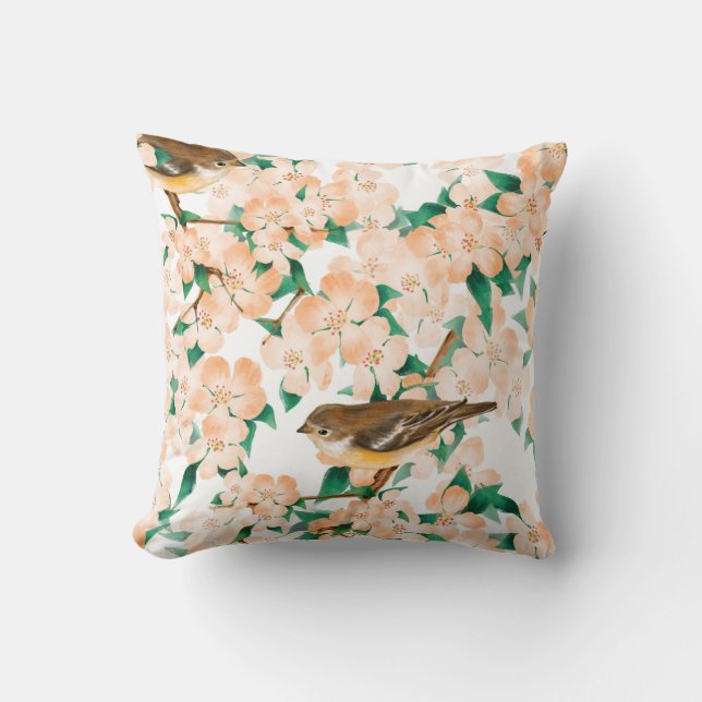 Cojín Decorativo Patrón floral sin foco con aves (Anverso)