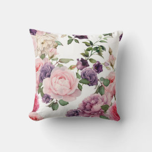 Cojín Decorativo Patrón floral sin foco con rosas, acuarela. p