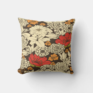 Cojín Decorativo Patrón floral sin soldadura con flores rojas
