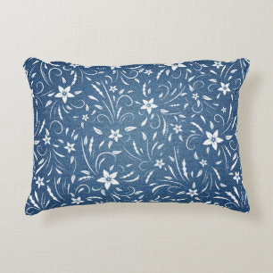 Cojín Decorativo Patrón floral sobre el denim
