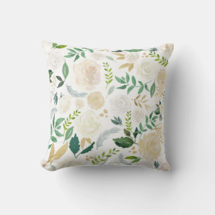 Cojín Decorativo Patrón floral suave de marfil con blanco Purpurina