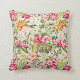 Cojín Decorativo Patrón floral tropical crema, rosa y verde
