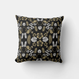 Cojín Decorativo Patrón Floral Tropical Dorado