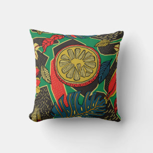 Cojín Decorativo Patrón floral tropical en forma de doodle con frut