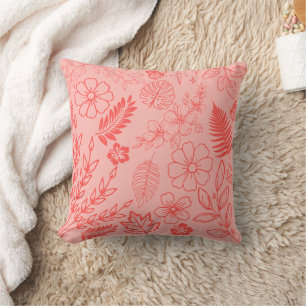Cojín Decorativo Patrón floral tropical rojo coral